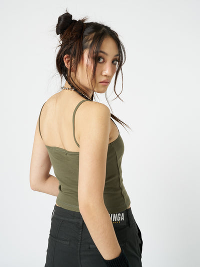 Enoki Mushroom Dark Khaki Cami Top - Minga London