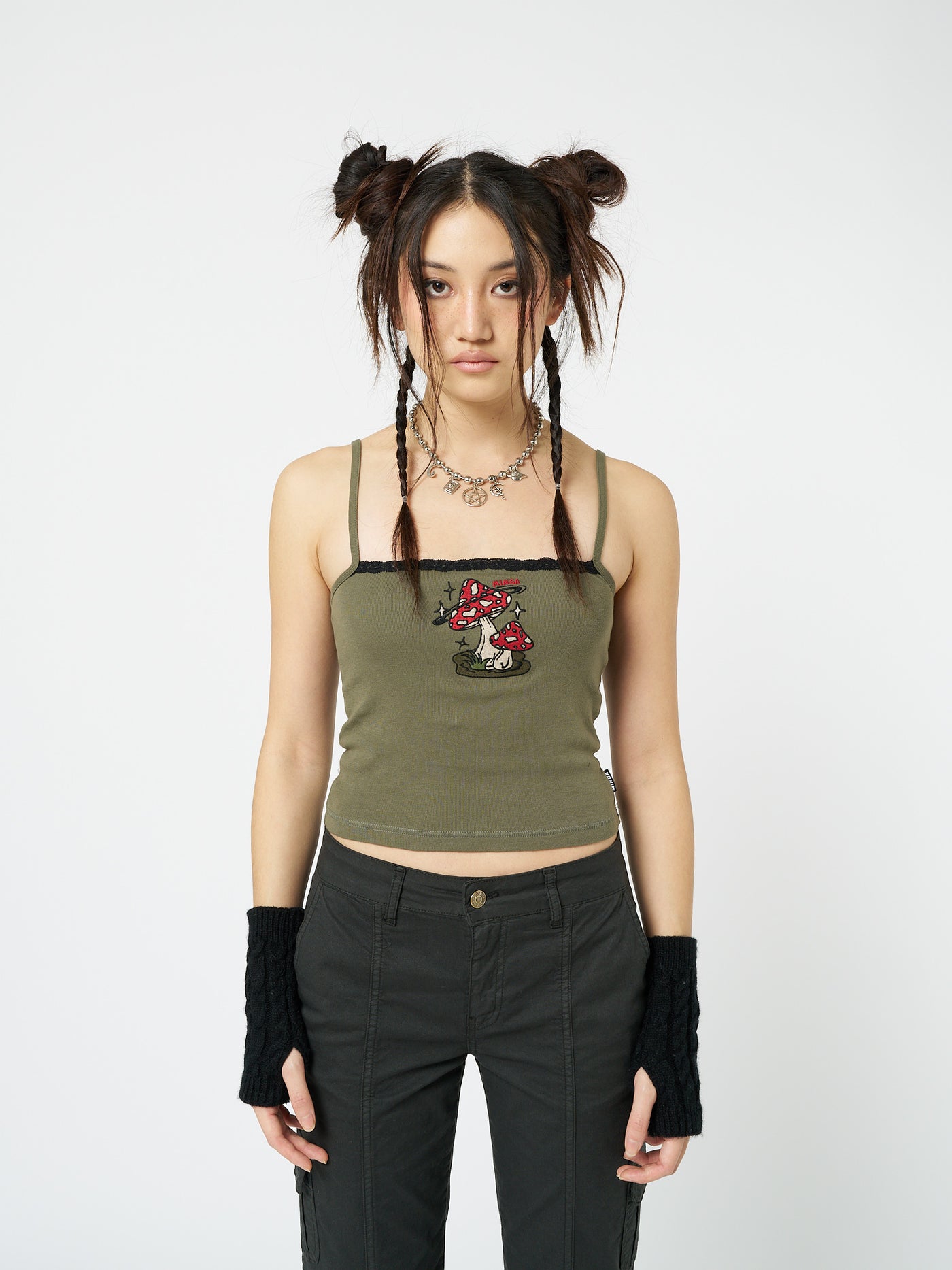 Enoki Mushroom Dark Khaki Cami Top - Minga London