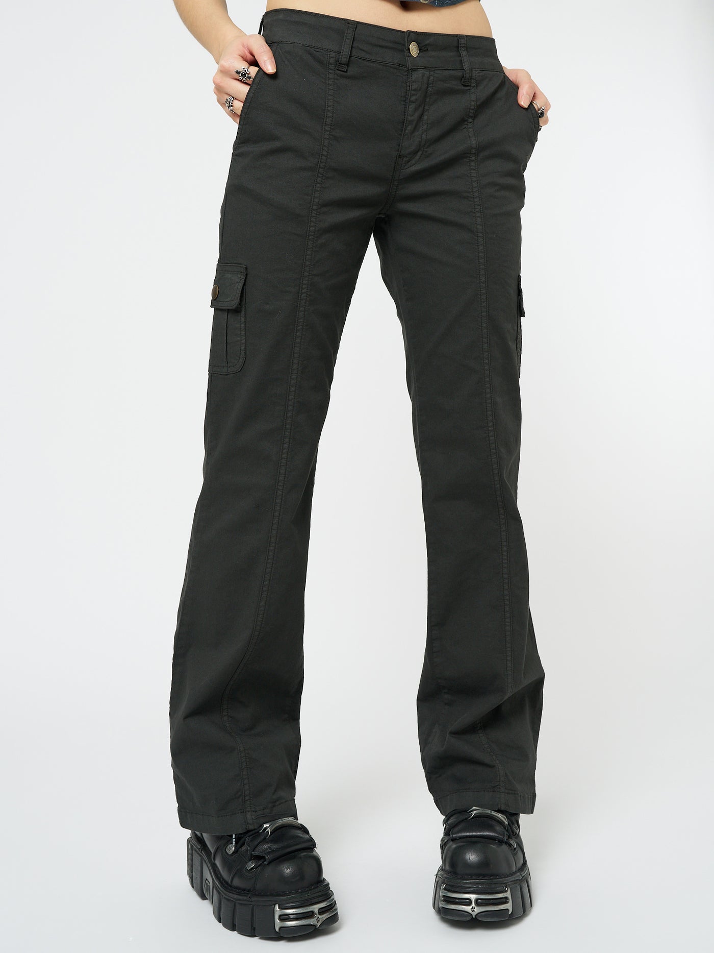 Eve Black Y2K Cargo Pants - Minga London