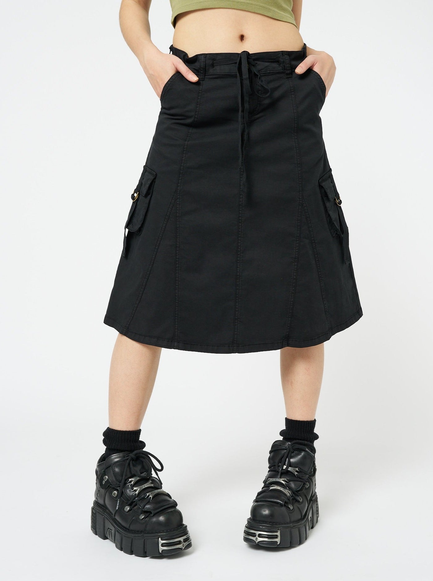 Fae Black Cargo Midi Skirt - Minga London