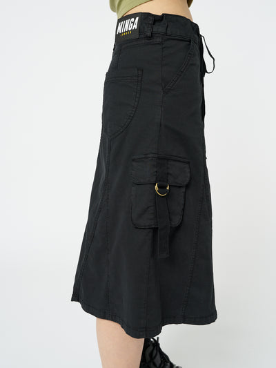 Fae Black Cargo Midi Skirt - Minga London