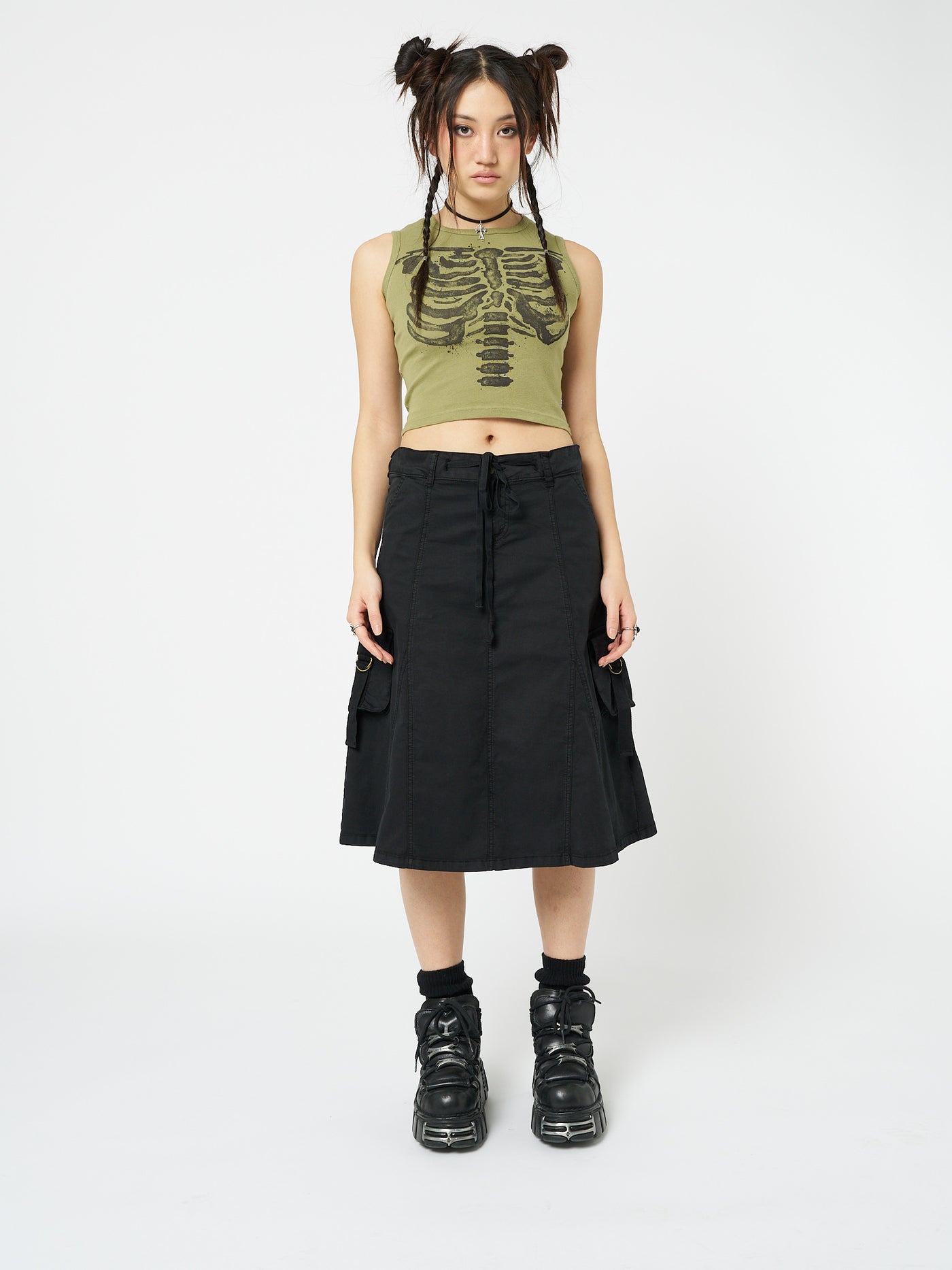 Fae Black Cargo Midi Skirt - Minga London