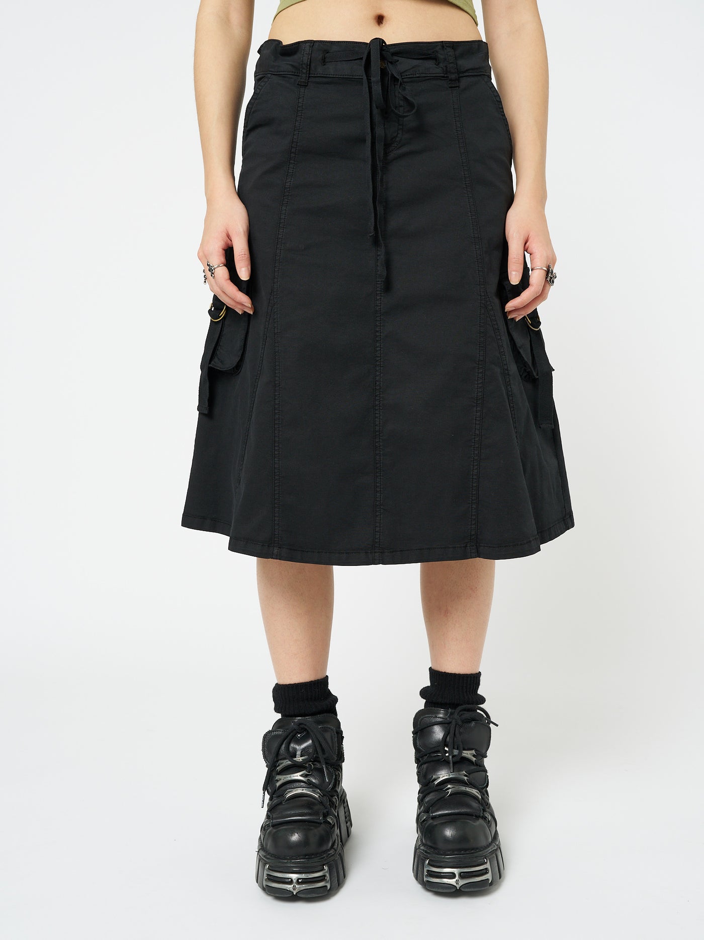 Fae Black Cargo Midi Skirt - Minga London