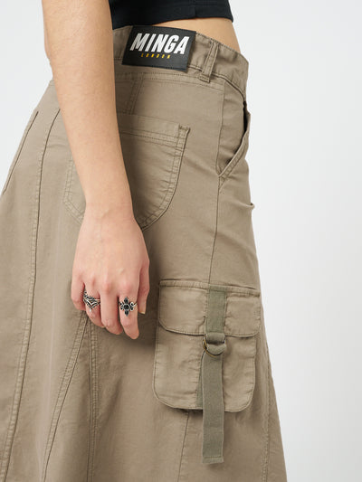 Fae Brown Cargo Midi Skirt - Minga London