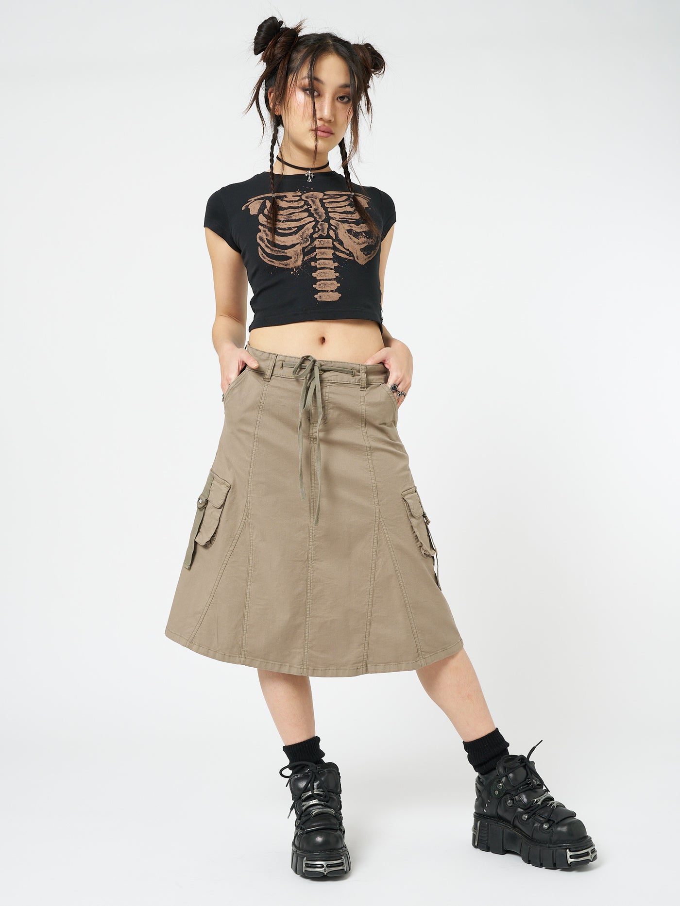 Fae Brown Cargo Midi Skirt - Minga London