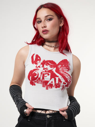Vest top in light grey with Fairy Girl front print in red