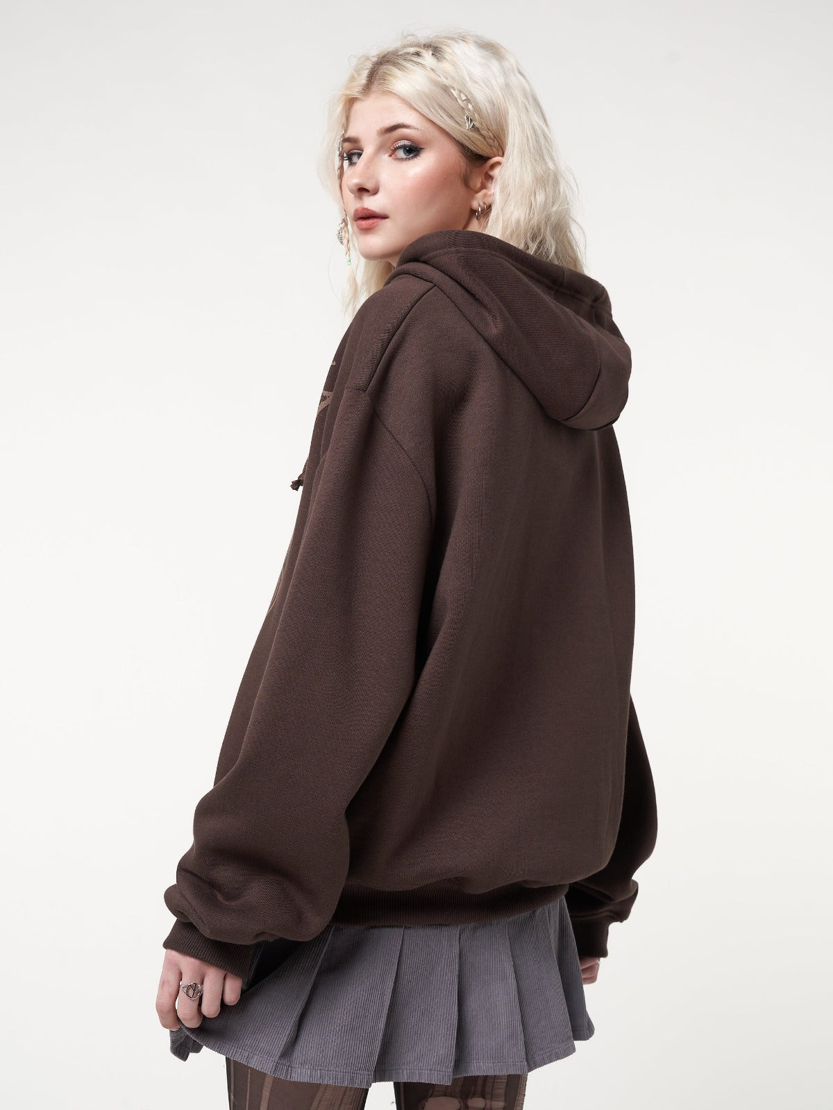 Zip up hoodie jacket in dark brown with fairy wings front print