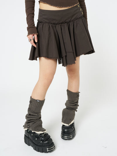 Flora Brown Layered Asymmetrical Mini Skirt - Minga London