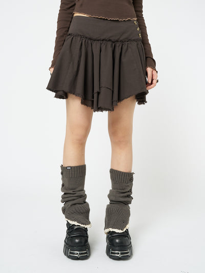 Flora Brown Layered Asymmetrical Mini Skirt - Minga London