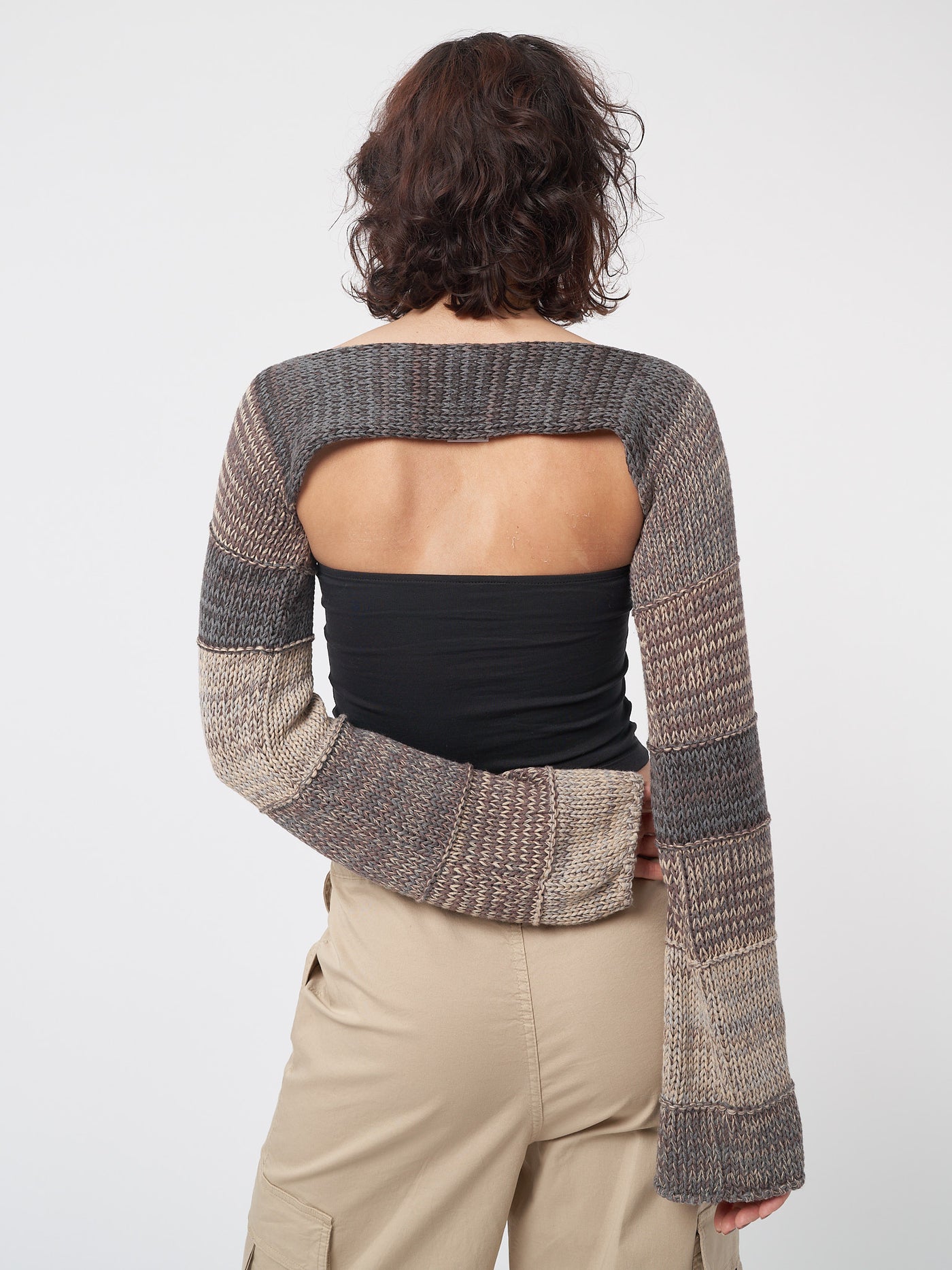 Bolero patchwork knitted shrug top in brown tones