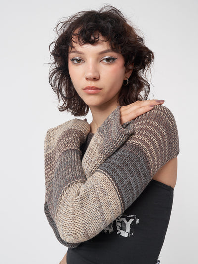 Fusion Brown Patchwork Knitted Shrug - Minga London