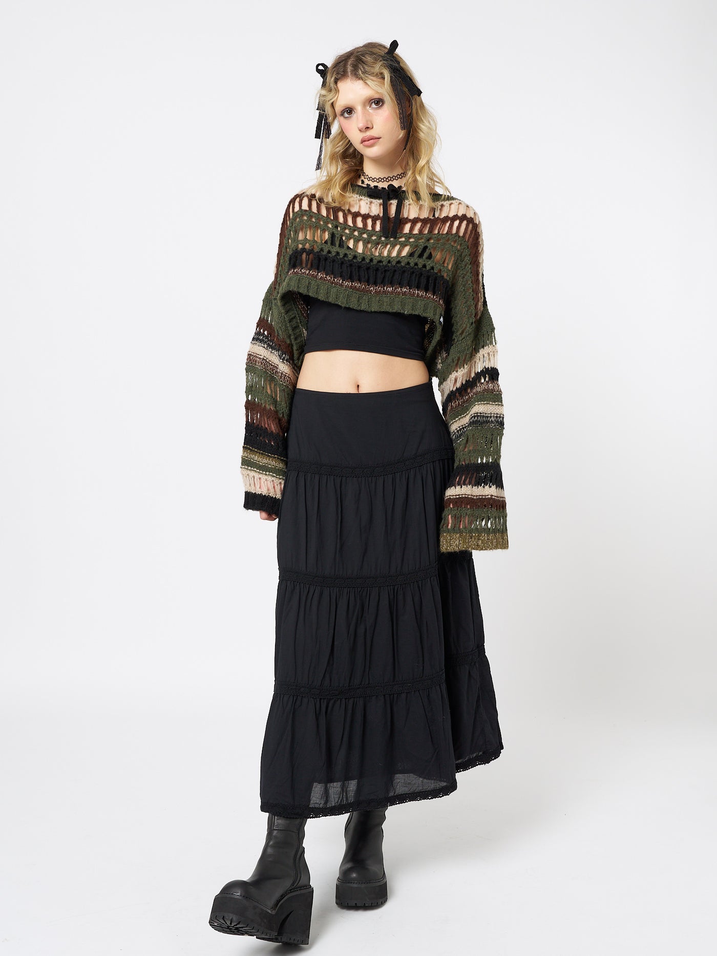 Giselle Green Extreme Crop Knit Sweater - Minga London