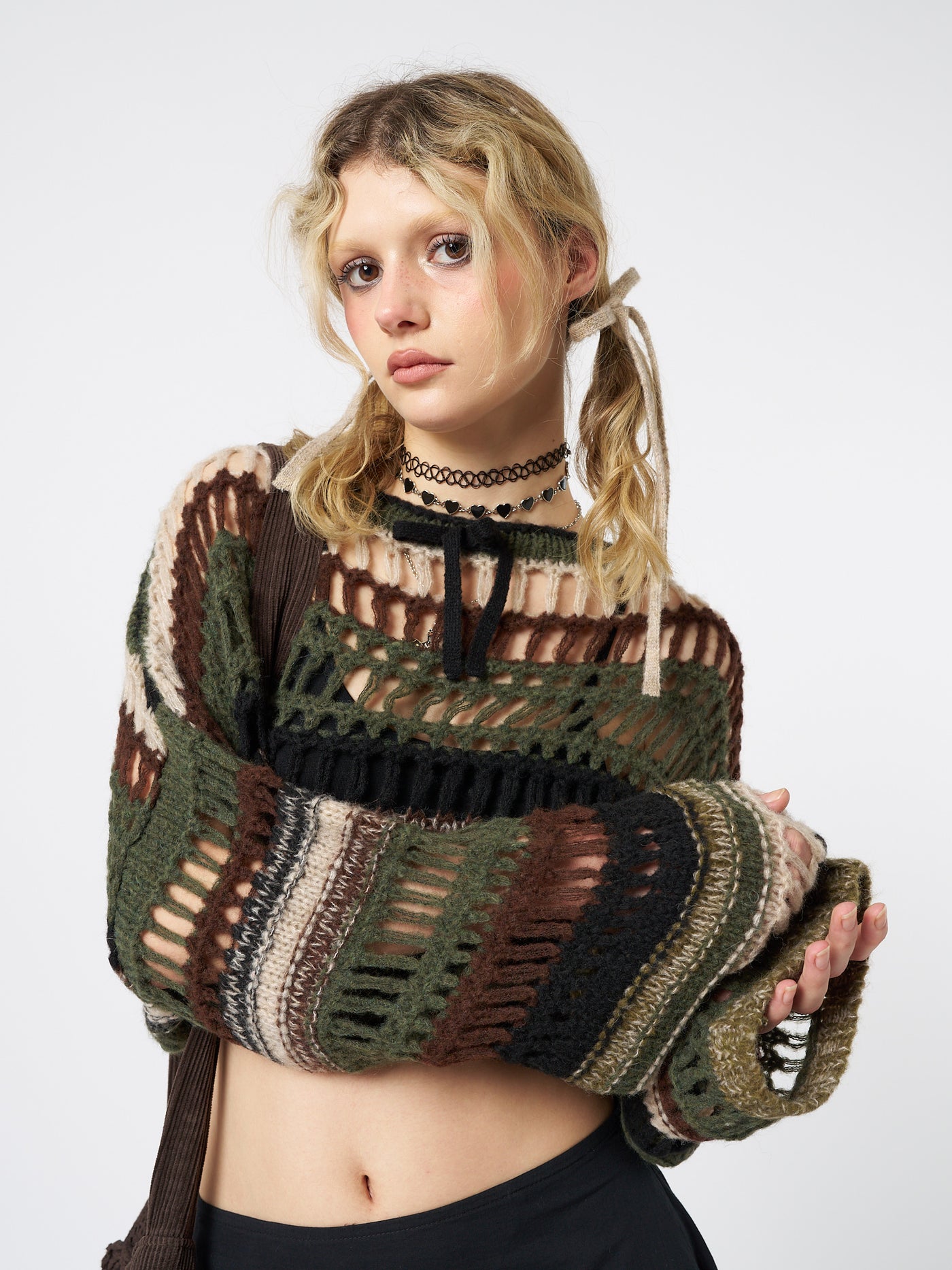 Giselle Green Extreme Crop Knit Sweater - Minga London