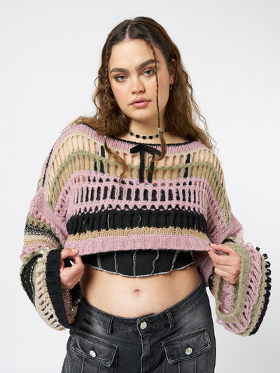 Giselle Pink Extreme Crop Knit Sweater - Minga London