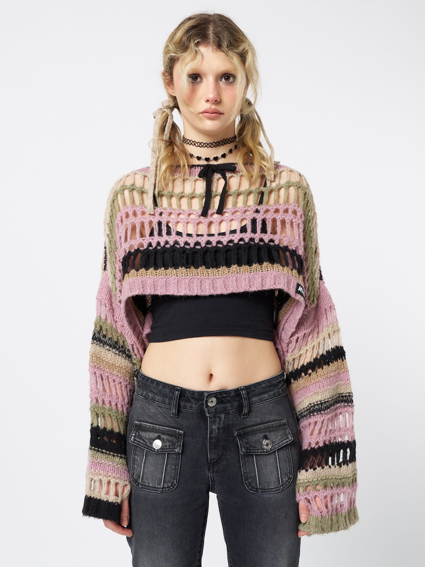 Giselle Pink Extreme Crop Knit Sweater - Minga London