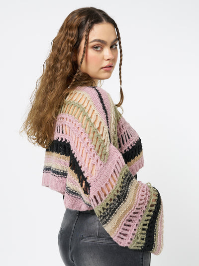 Giselle Pink Extreme Crop Knit Sweater - Minga London