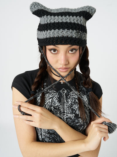 Greta Stripes Tie Knit Hat - Minga London