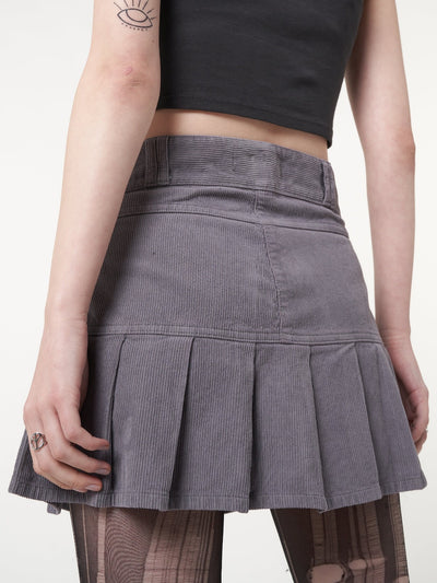 Grey Corduroy Pleated Mini Skirt - Minga London