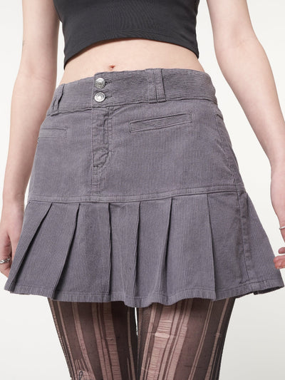 Grey Corduroy Pleated Mini Skirt - Minga London