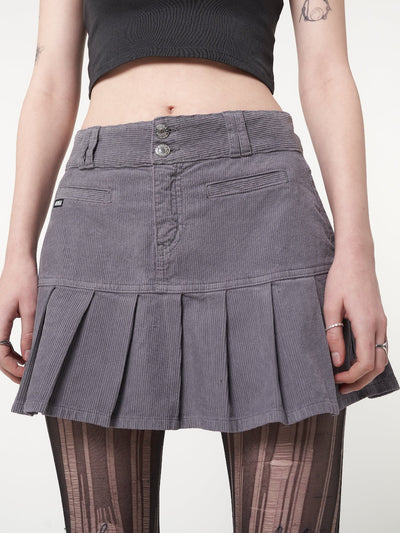 Grey Corduroy Pleated Mini Skirt - Minga London