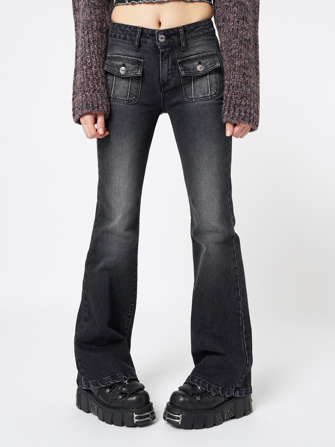 Jade Black Front Pocket Flare Jeans - Minga London