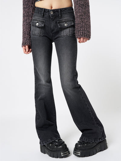 Jade Black Front Pocket Flare Jeans - Minga London