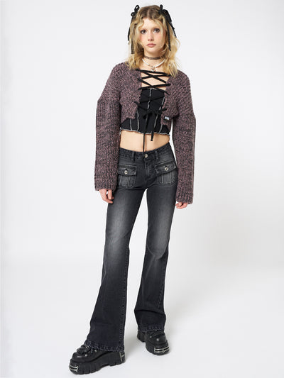 Jade Black Front Pocket Flare Jeans - Minga London