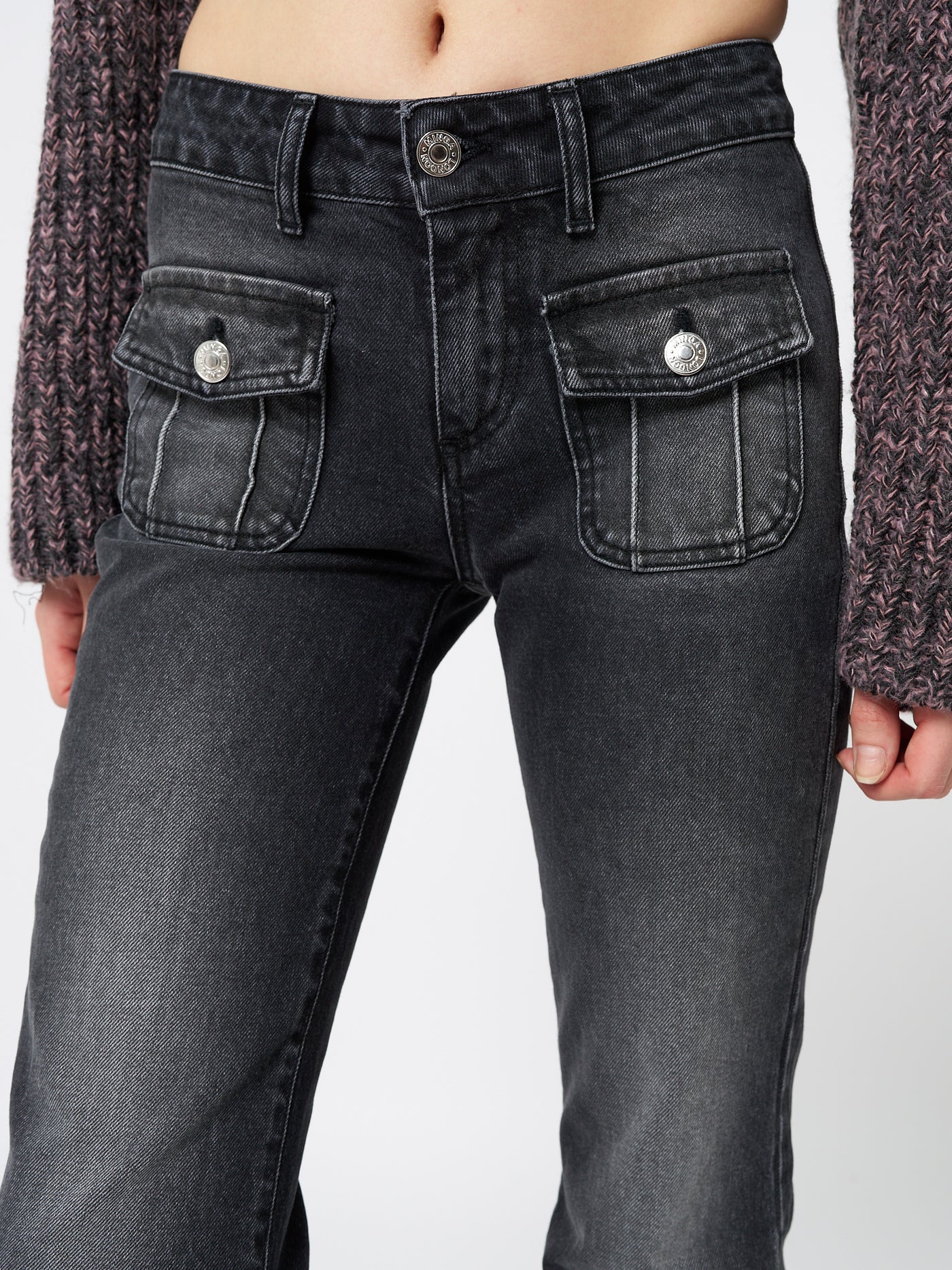Jade Black Front Pocket Flare Jeans - Minga London