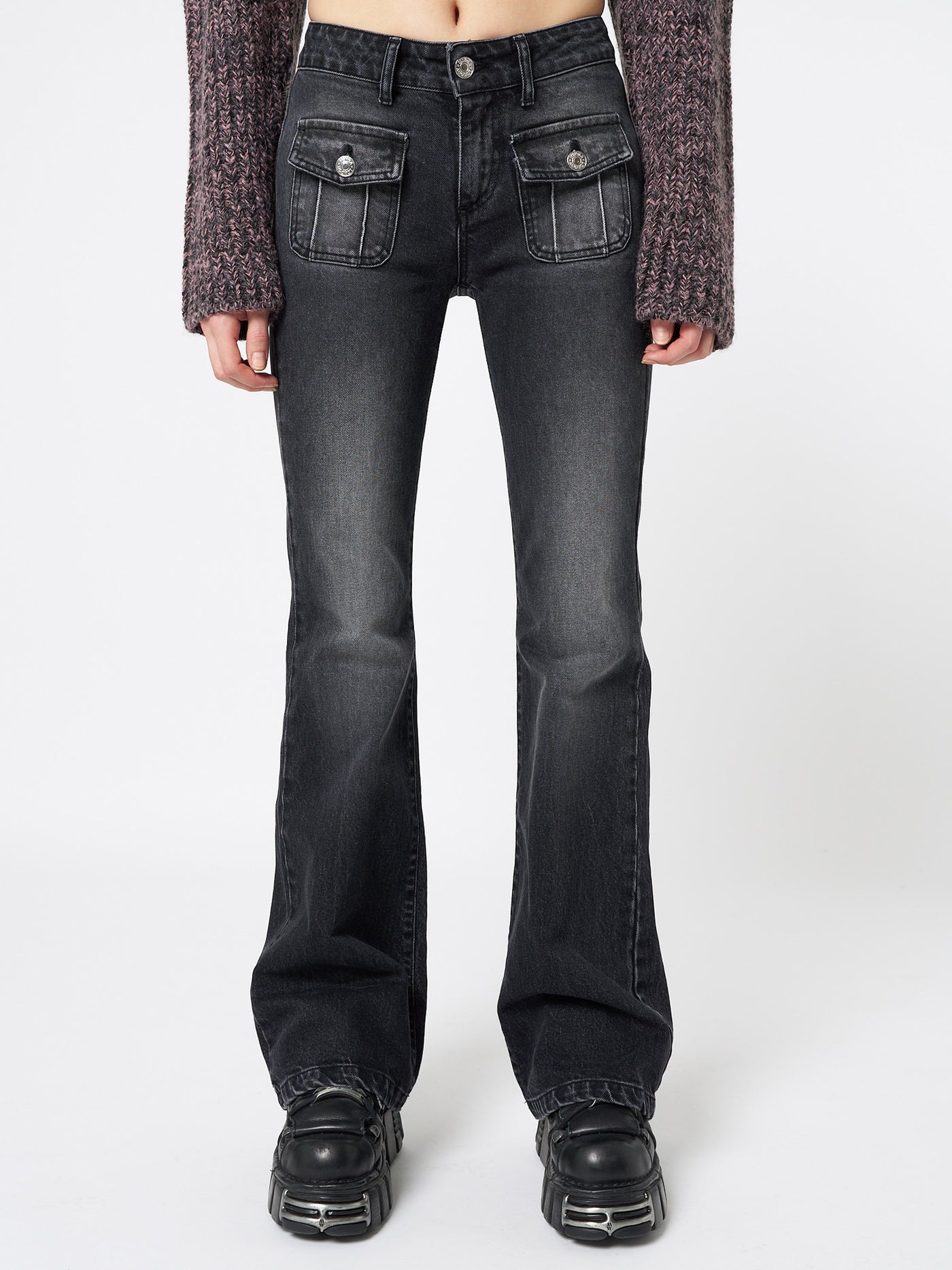 Jade Black Front Pocket Flare Jeans - Minga London