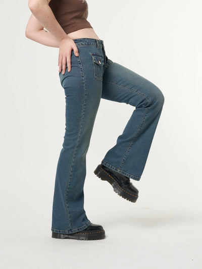 Jade Overdye Front Pocket Flare Jeans - Minga London