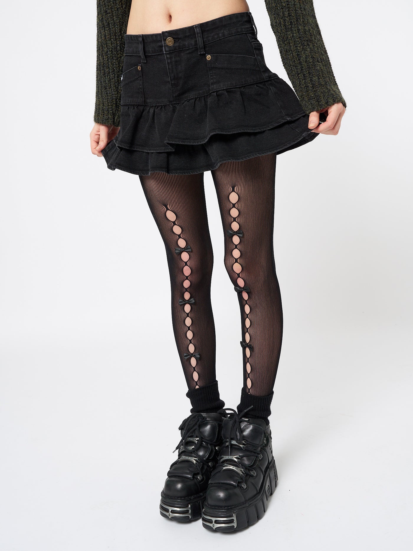 Kat Washed Black Denim Y2k Mini Skirt - Minga London