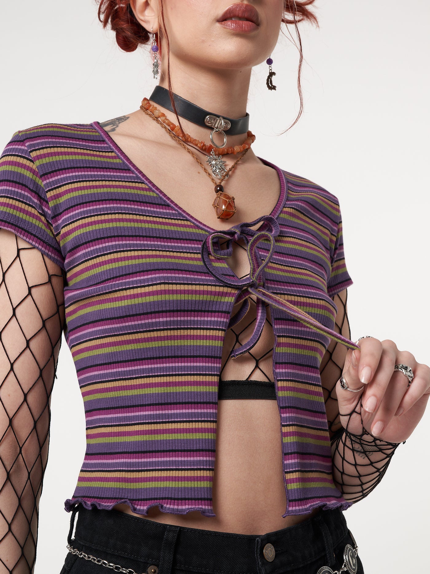 Lily Striped Tie Front Crop Top - Minga London