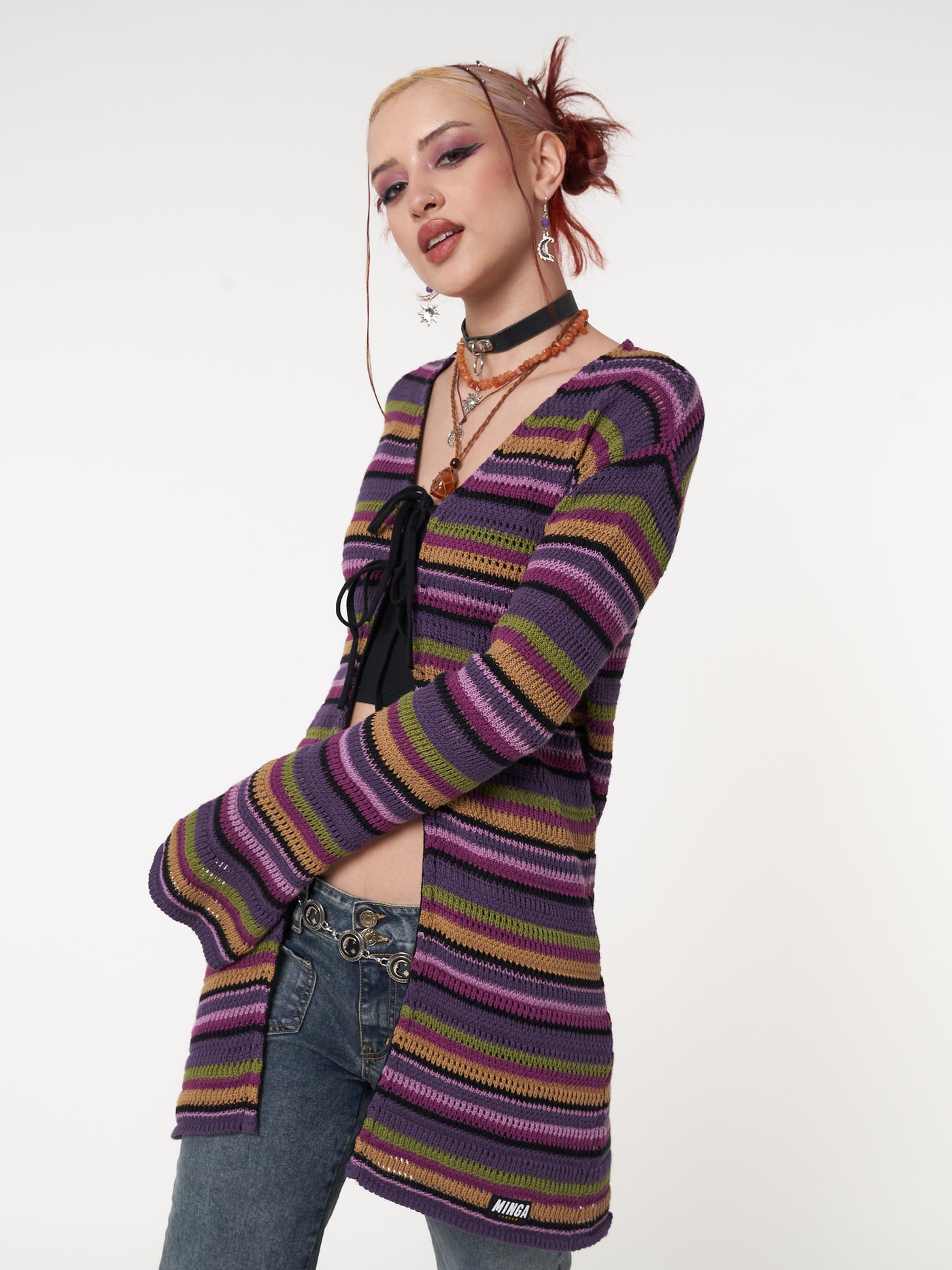 Luna Striped Tie Front Knit Cardigan - Minga London