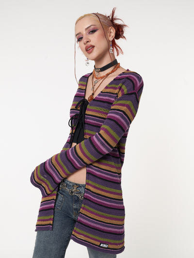 Luna Striped Tie Front Knit Cardigan - Minga London
