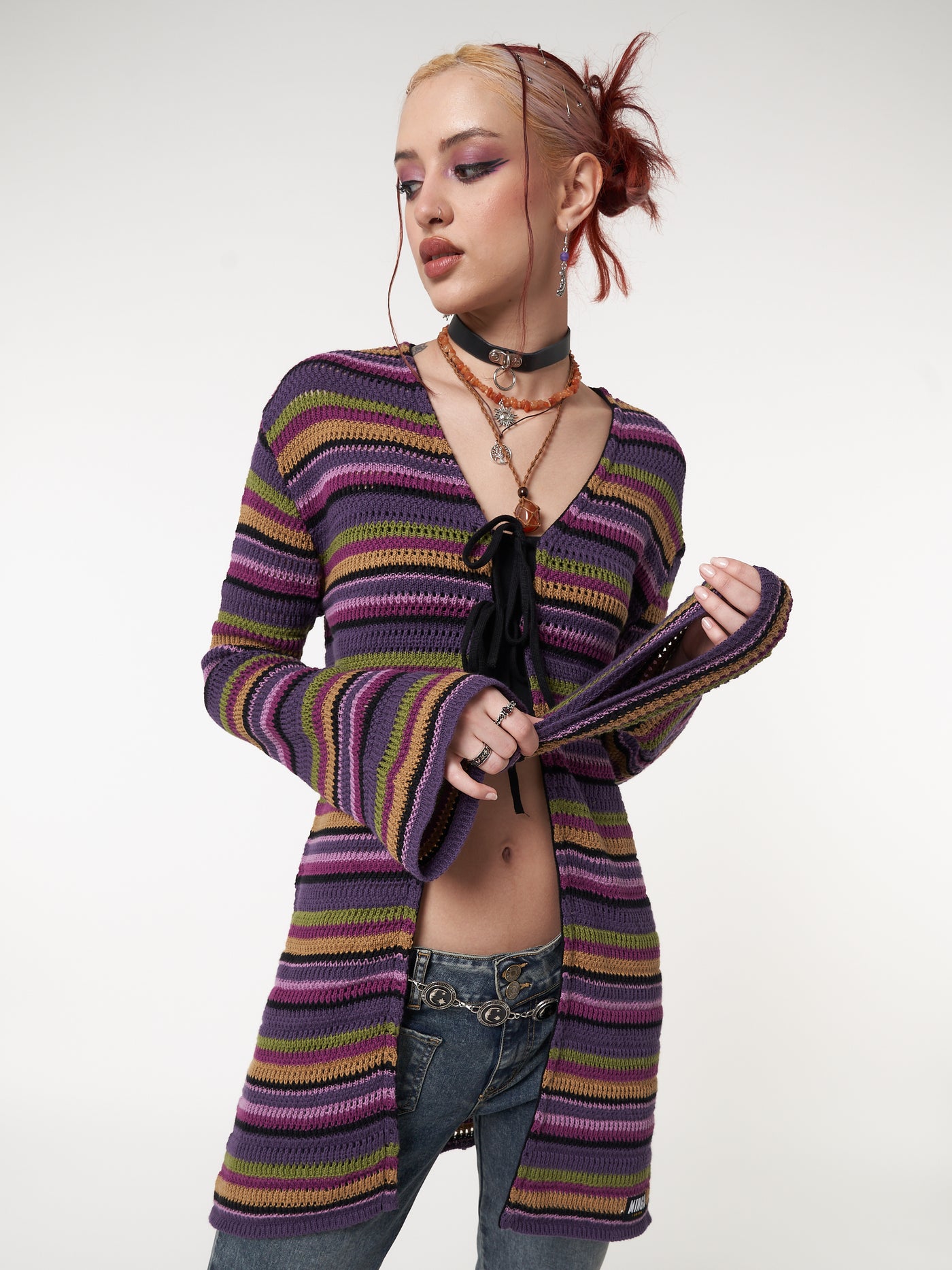 Luna Striped Tie Front Knit Cardigan - Minga London