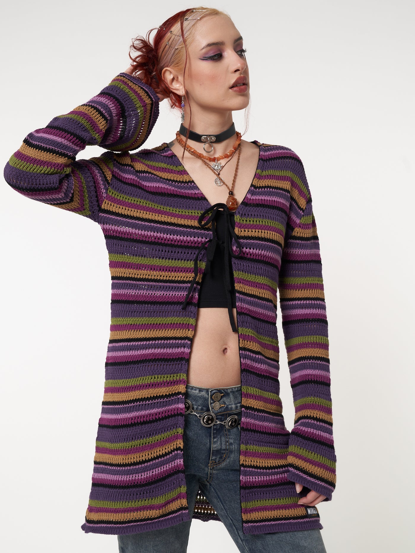 Luna Striped Tie Front Knit Cardigan - Minga London