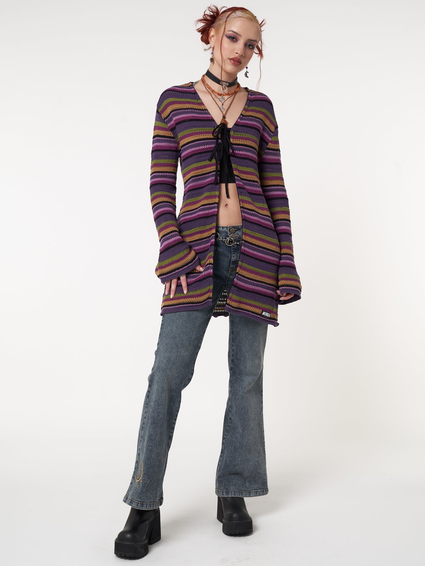 Luna Striped Tie Front Knit Cardigan - Minga London