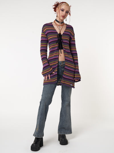 Luna Striped Tie Front Knit Cardigan - Minga London