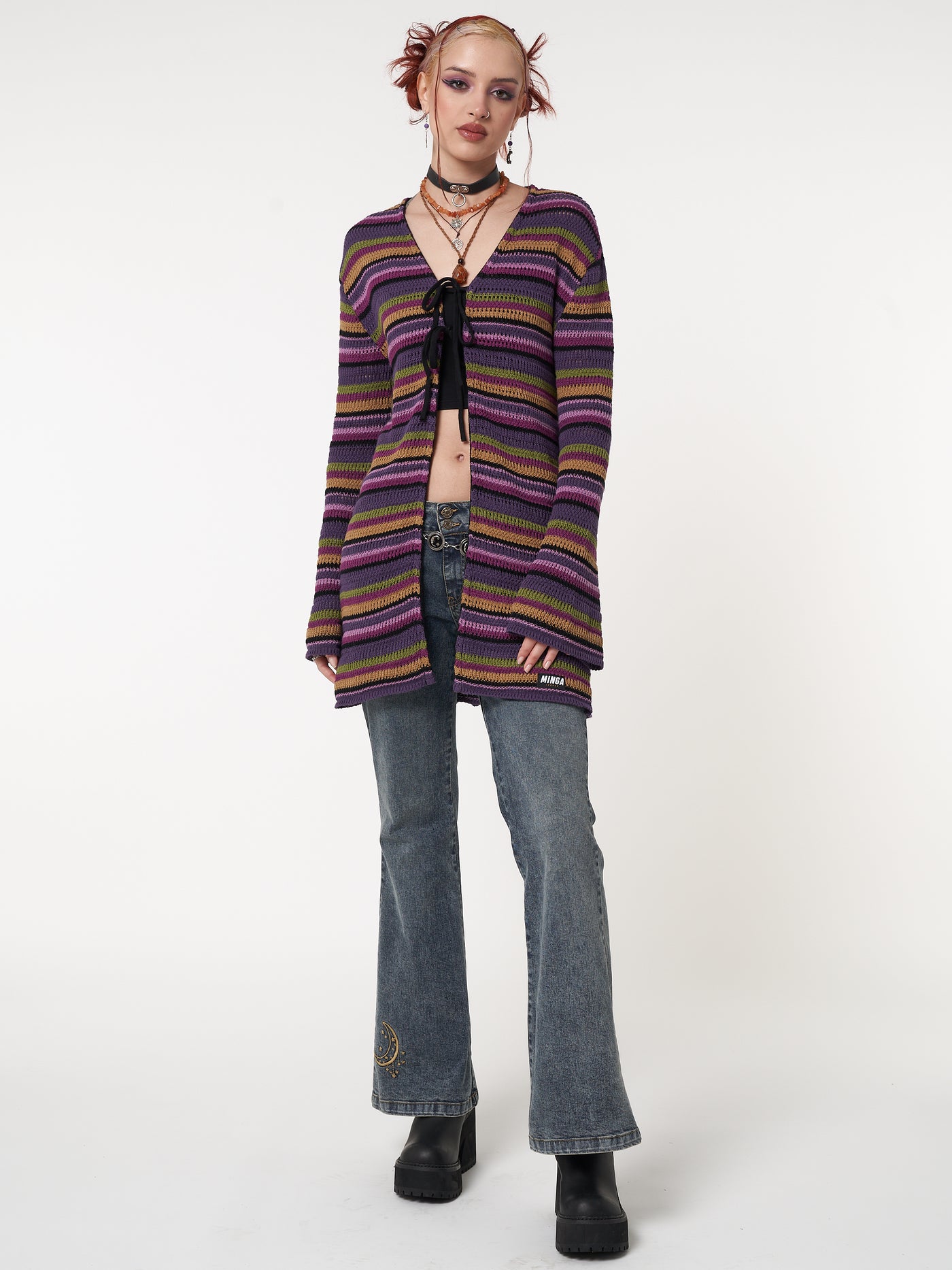 Luna Striped Tie Front Knit Cardigan - Minga London