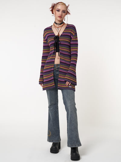 Luna Striped Tie Front Knit Cardigan - Minga London
