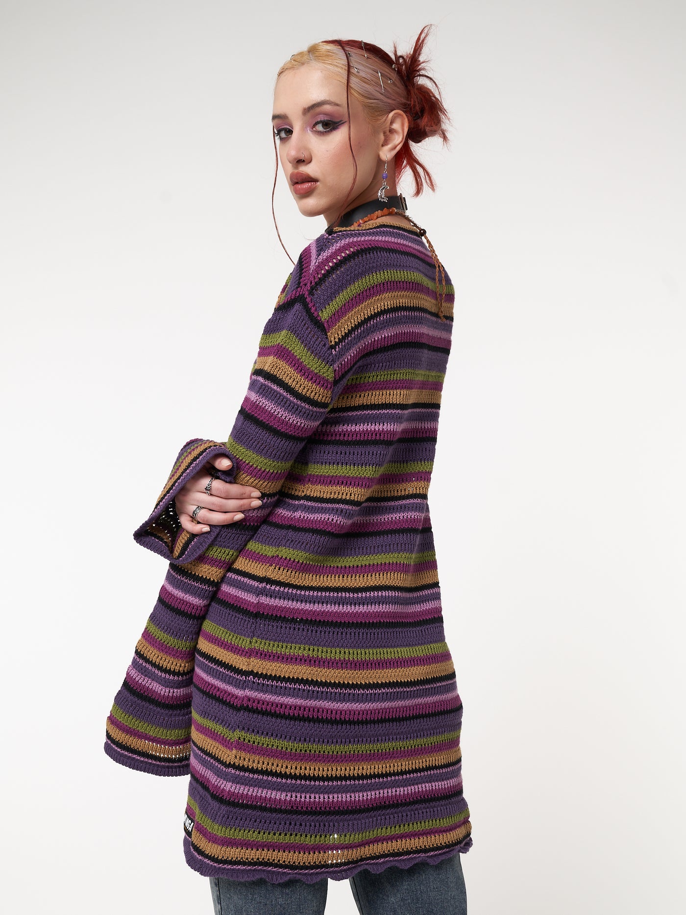 Luna Striped Tie Front Knit Cardigan - Minga London