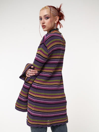 Luna Striped Tie Front Knit Cardigan - Minga London