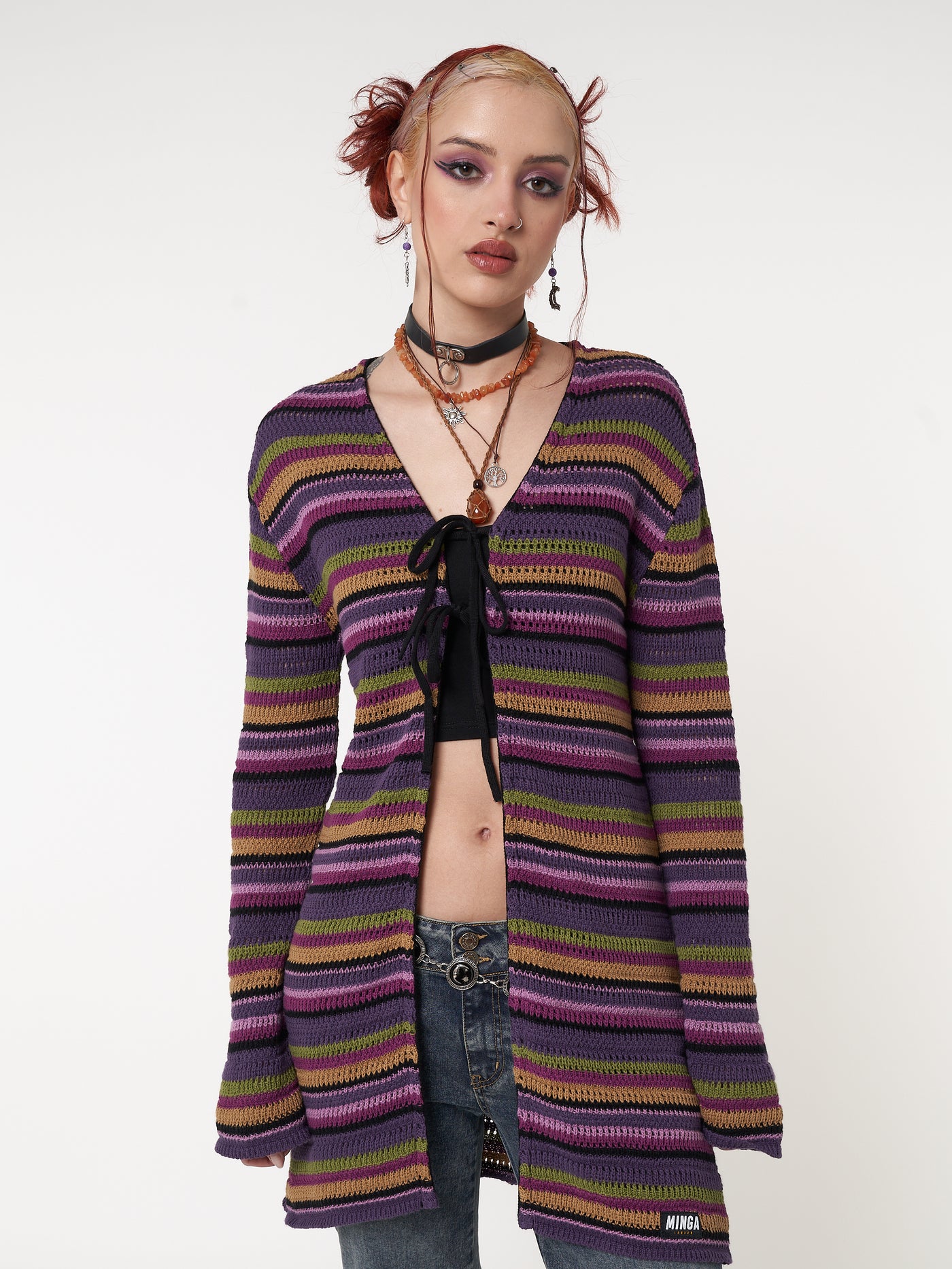 Luna Striped Tie Front Knit Cardigan - Minga London