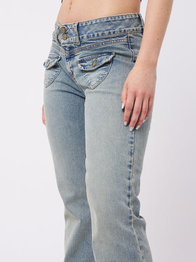 Mia Over Dye Front Pocket Flare Jeans - Minga London