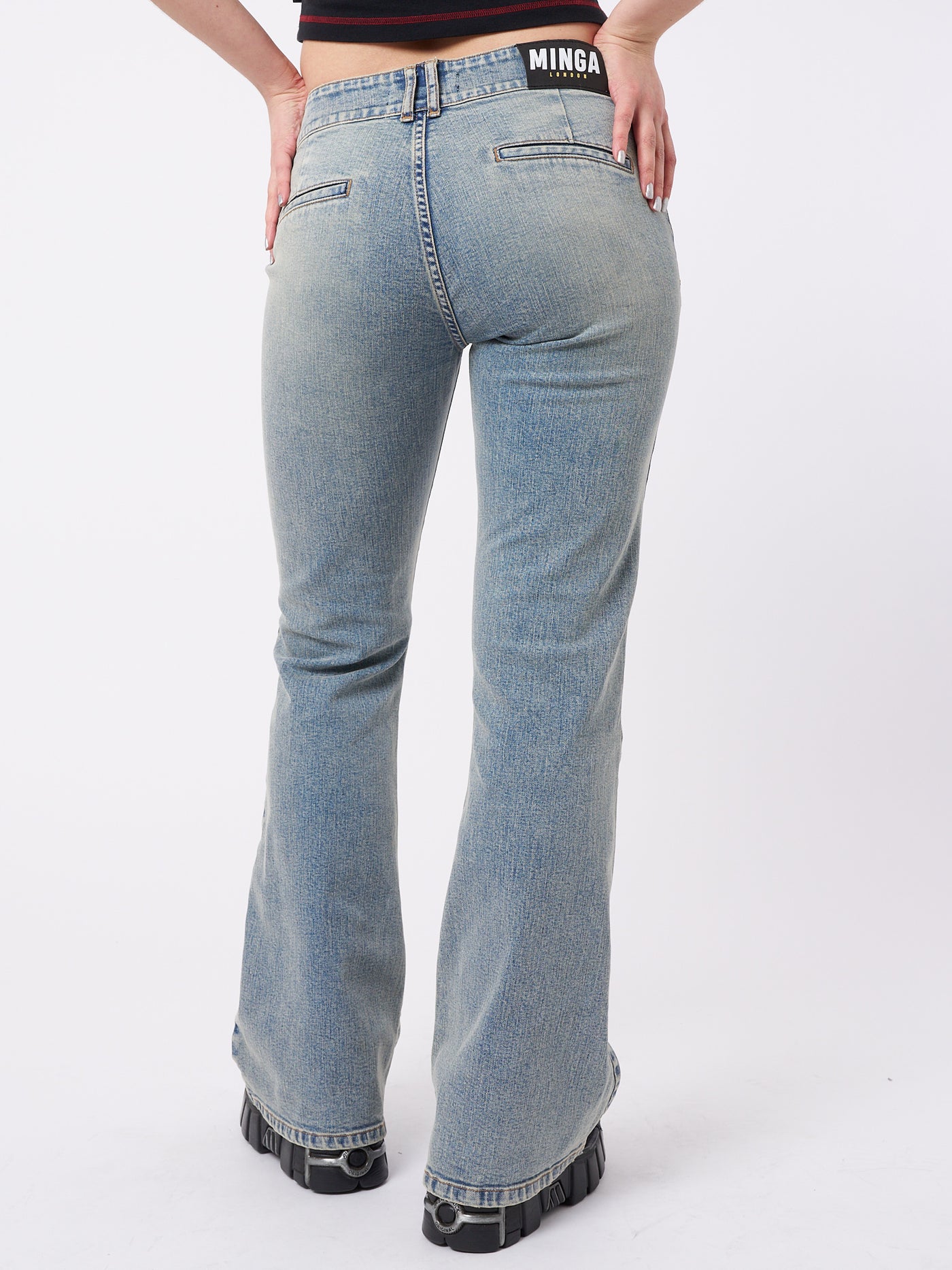 Mia Over Dye Front Pocket Flare Jeans - Minga London