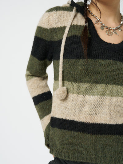 Moss Stripes Knitted Hoodie - Minga London