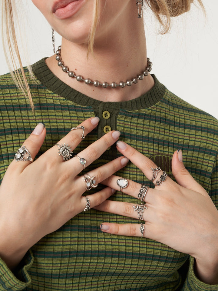 Mystic Grunge Rings Set of 14 - Sun, Moon, Flowers, and