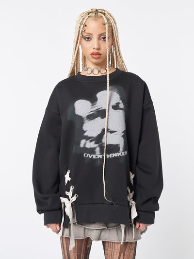 Overthinker Black Lace Up Sweatshirt - Minga London