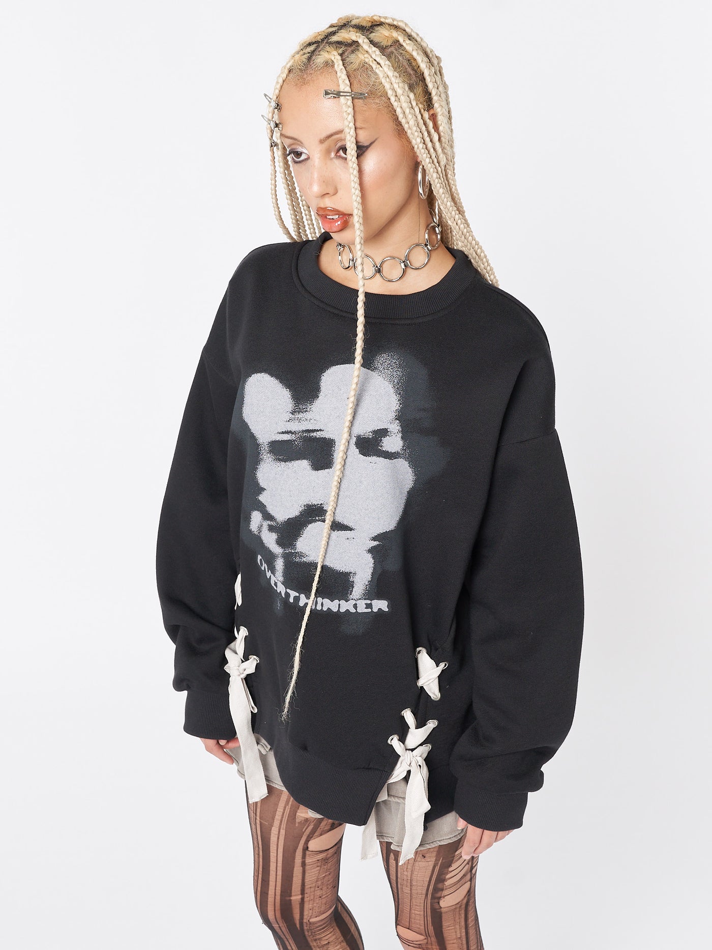 Overthinker Black Lace Up Sweatshirt - Minga London