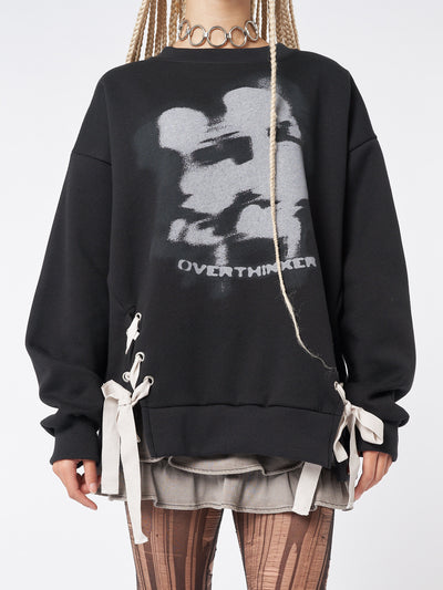 Overthinker Black Lace Up Sweatshirt - Minga London